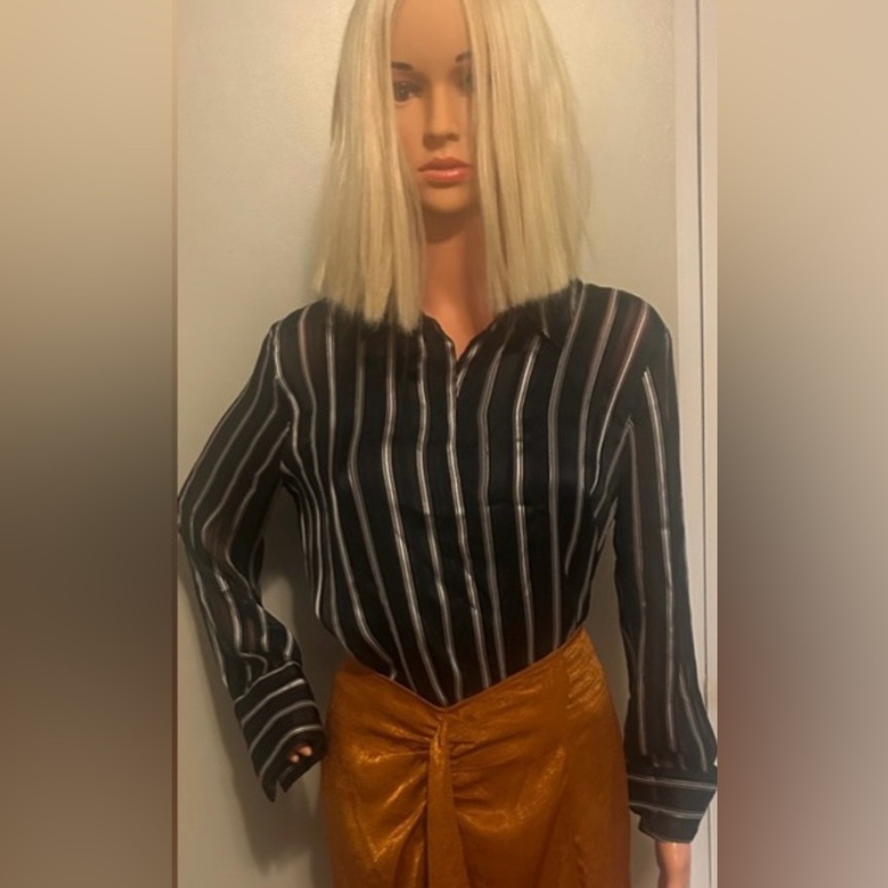 White House Black Market Black and White Striped Blouse